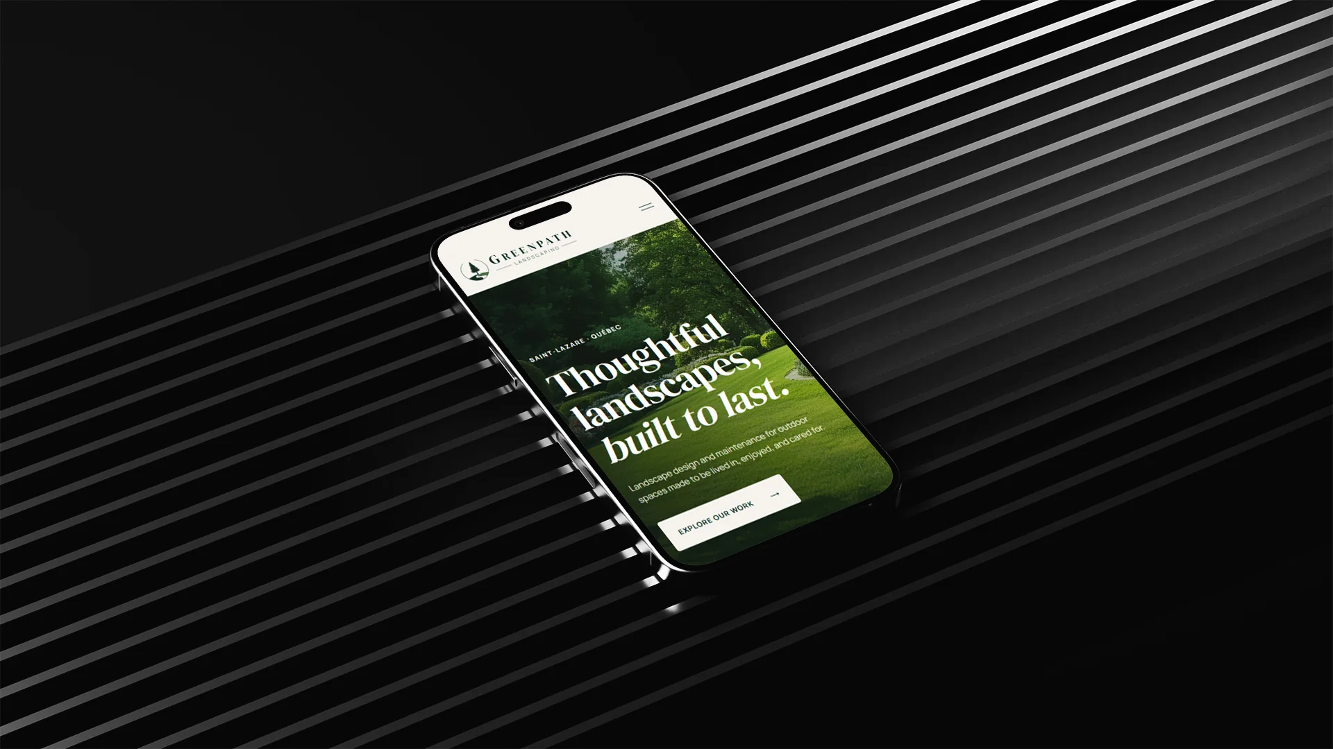GreenPath Landscaping mobile website displayed on a smartphone