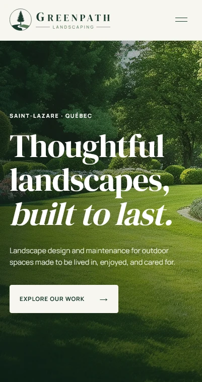 GreenPath Landscaping mobile website homepage
