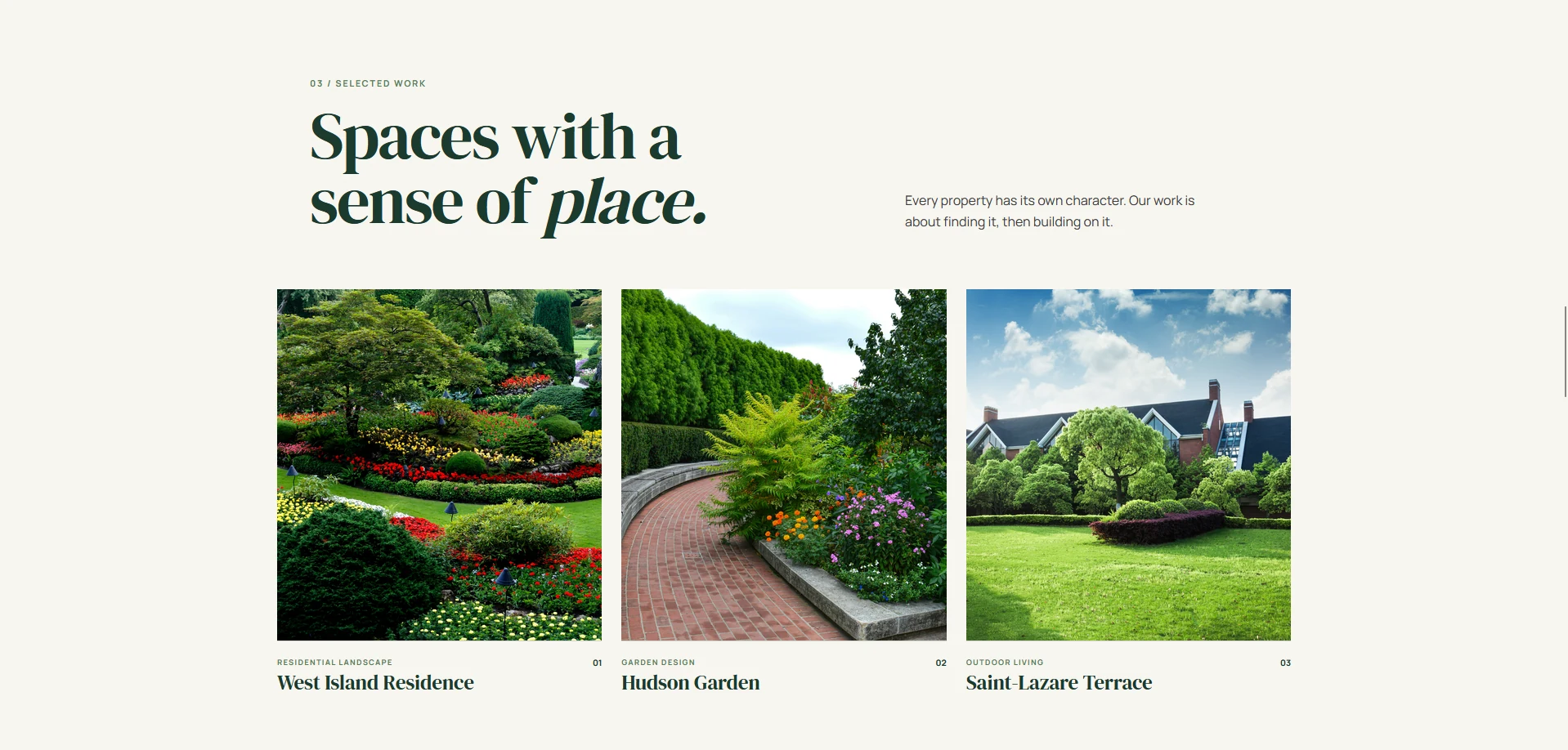 GreenPath Landscaping website selected work section