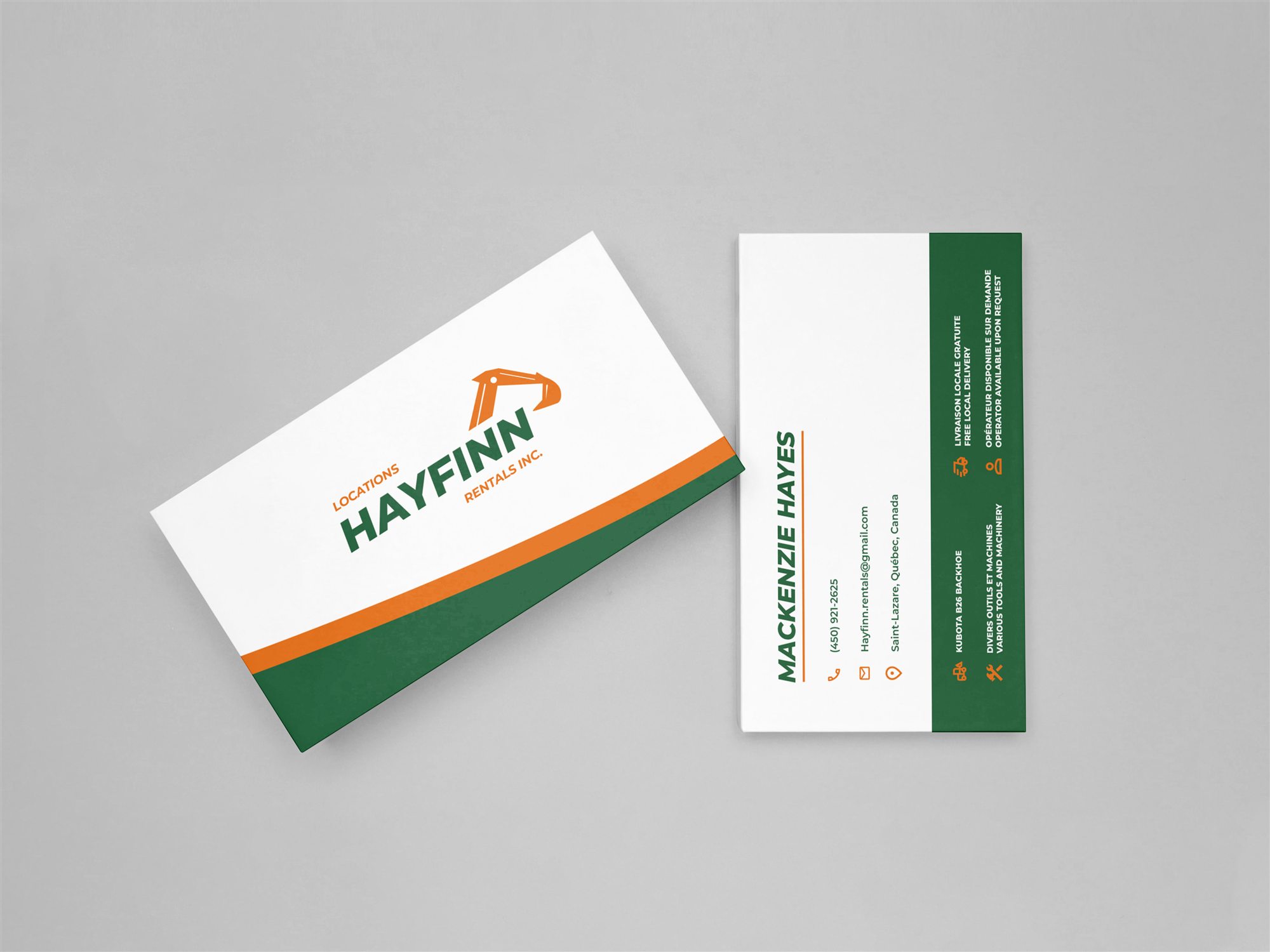 Hayfinn Rentals business card design