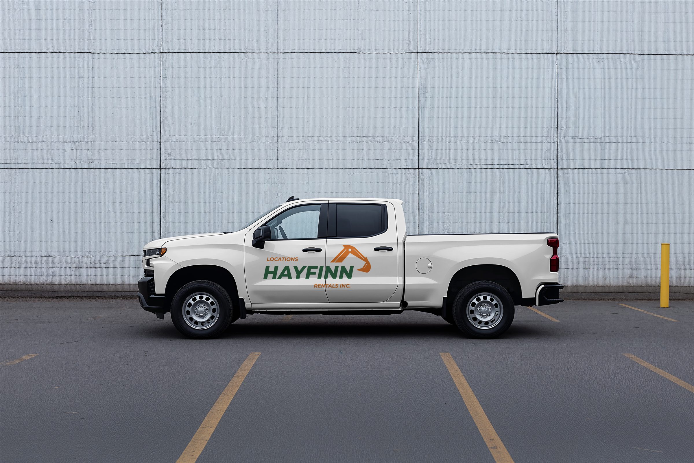 Hayfinn Rentals vehicle branding on a pickup truck